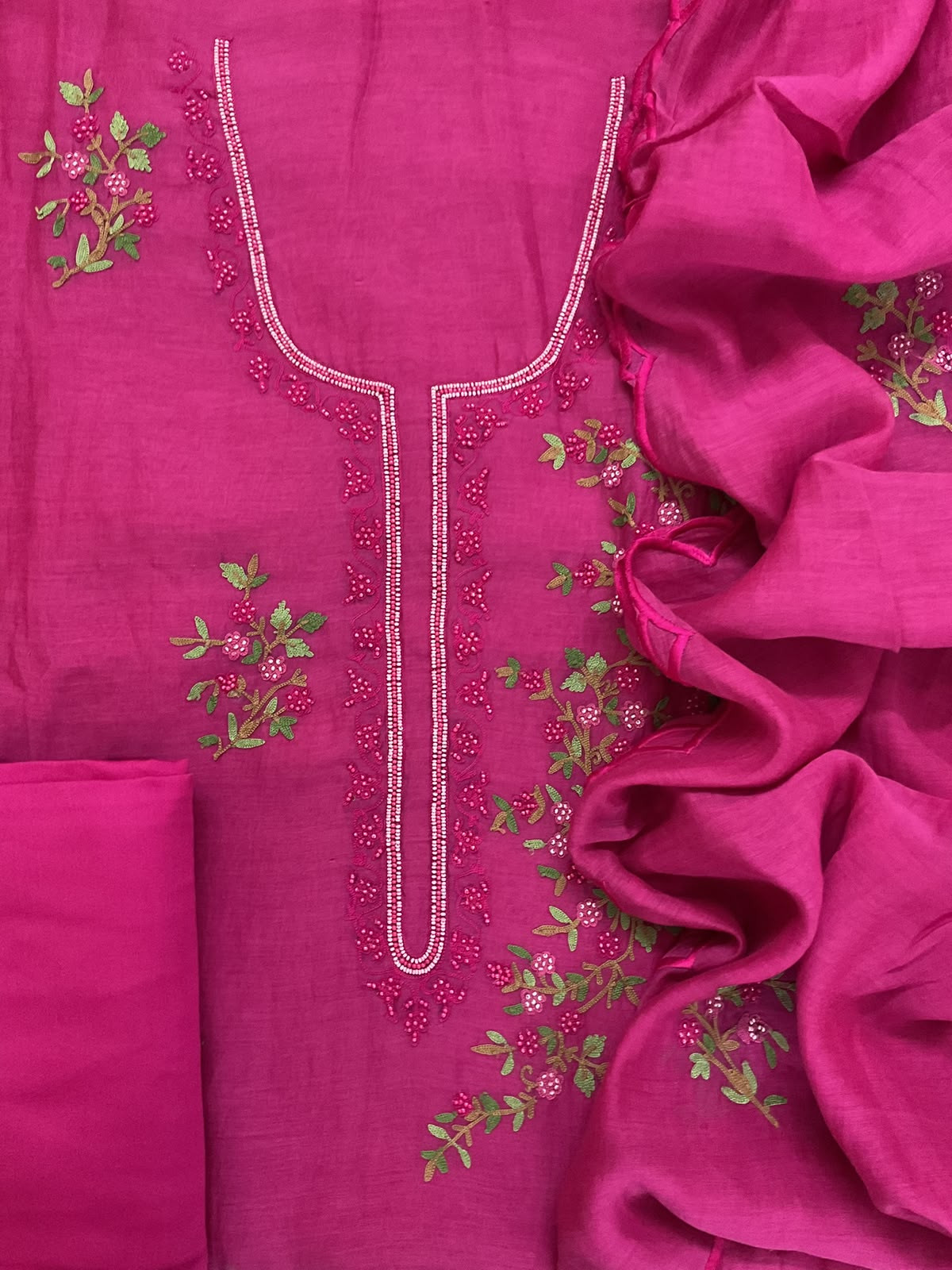Pure Mul Chanderi Embroidered Suit - Pink