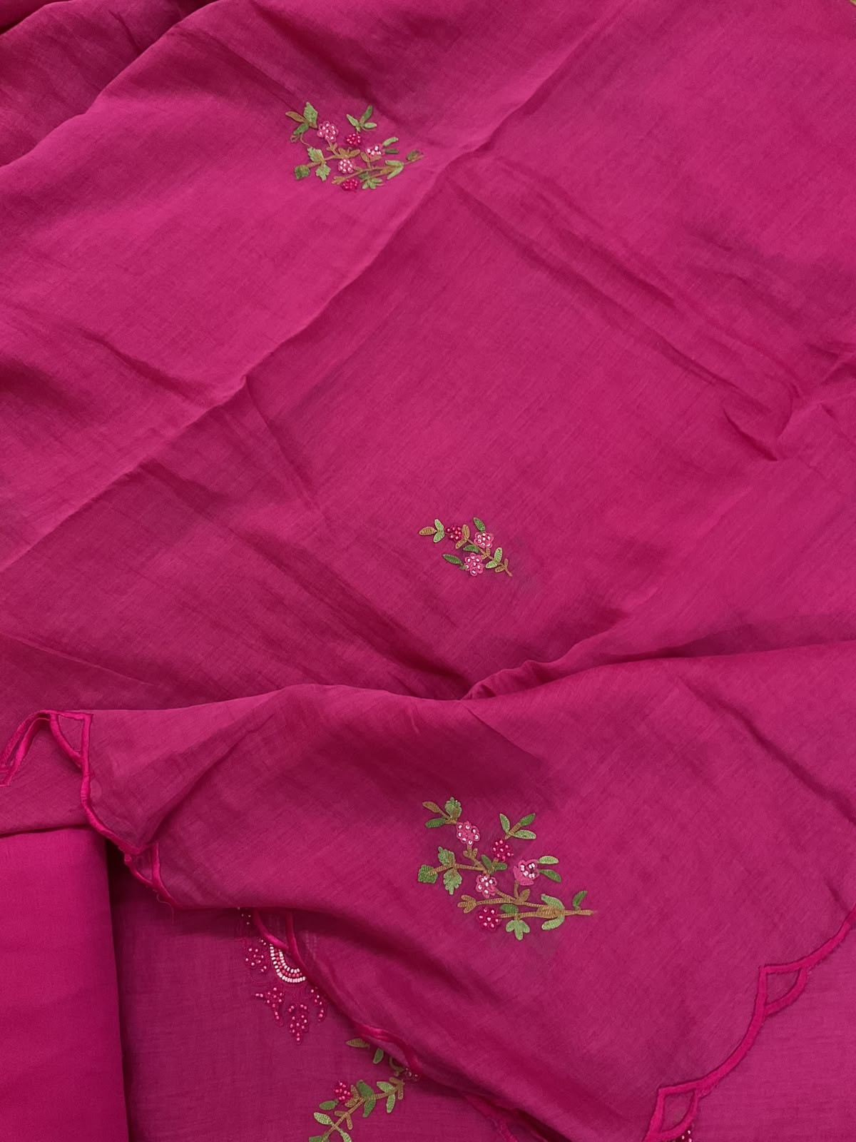 Pure Mul Chanderi Embroidered Suit - Pink
