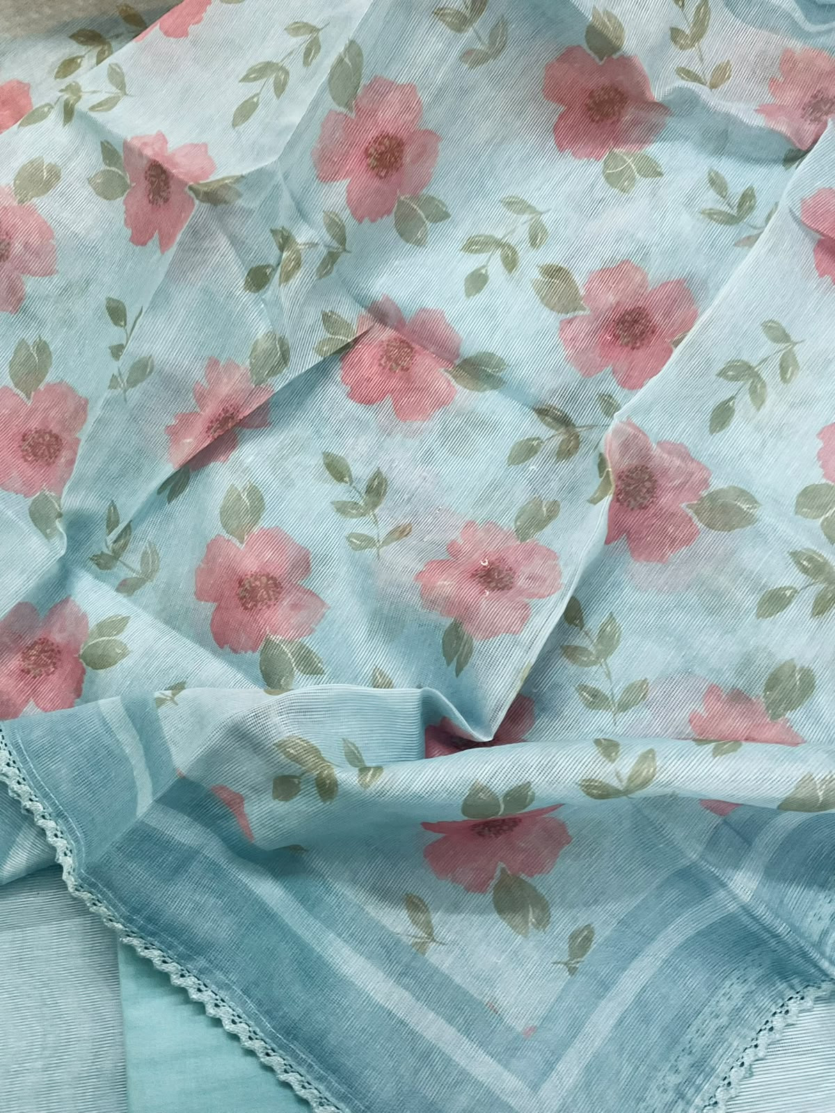 Soft Supernet Printed Embroidered Suit - Blue