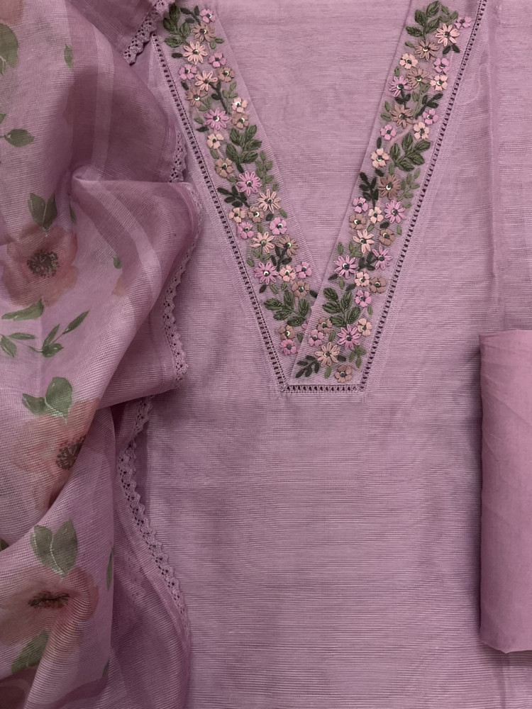 Image of Soft Supernet Printed Embroidered Suit - Mauve