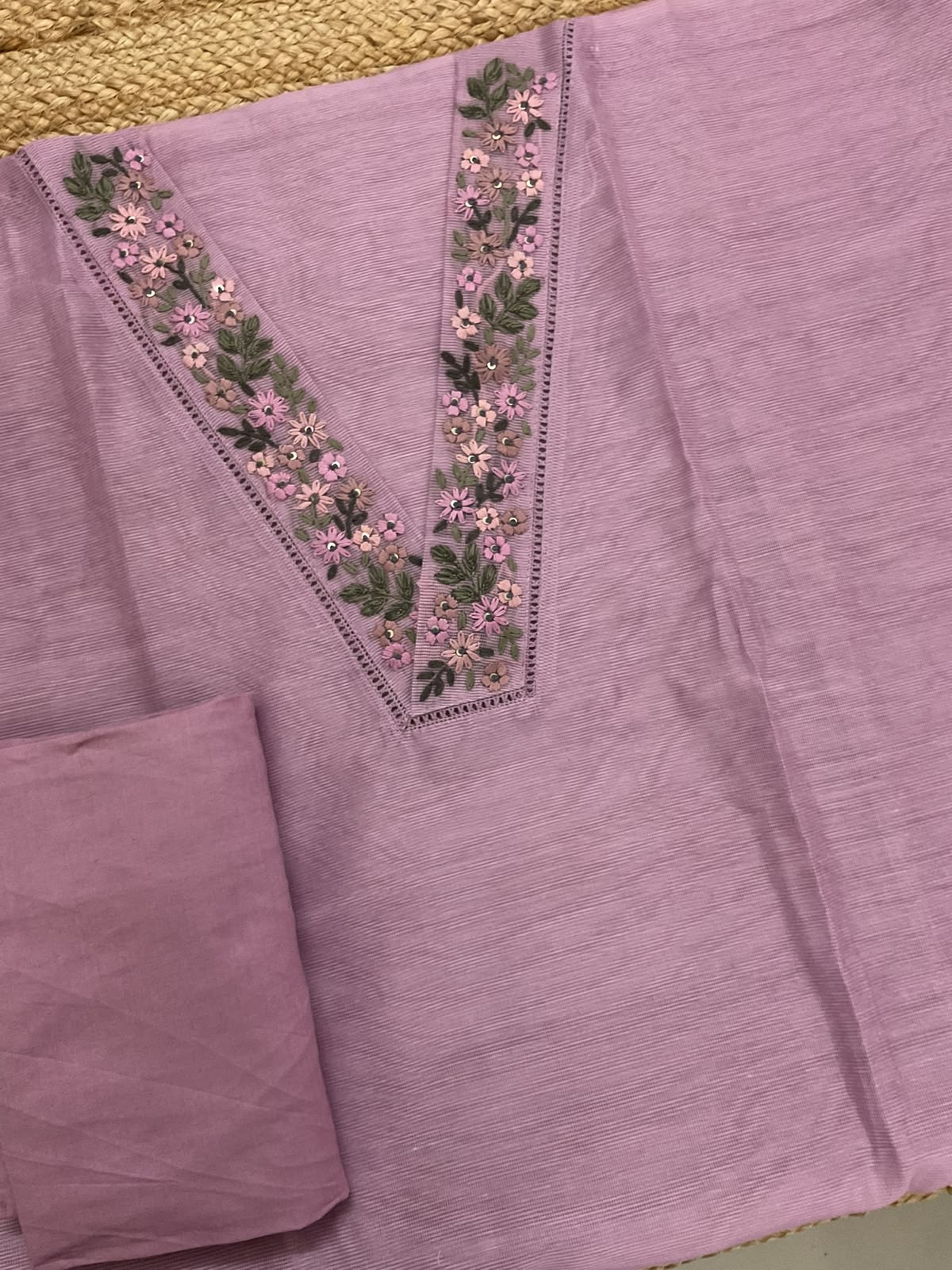 Soft Supernet Printed Embroidered Suit - Mauve
