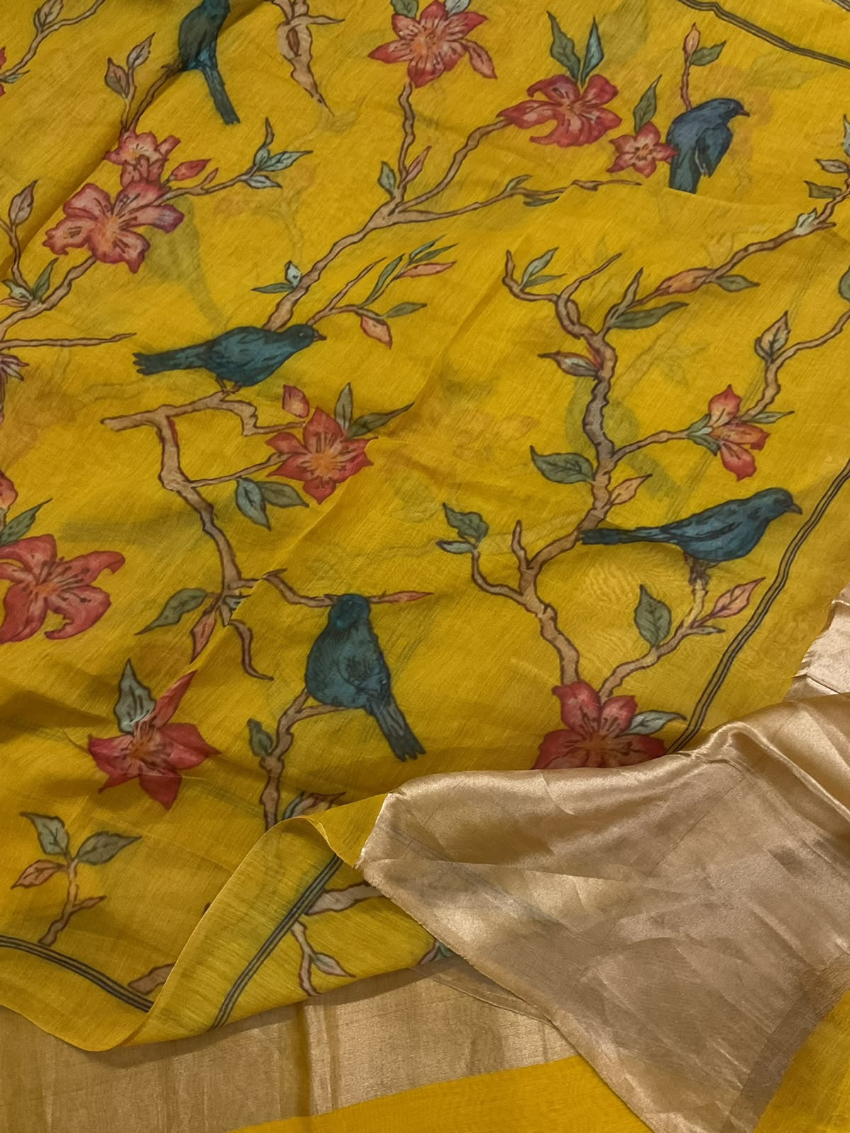 Pure Mul Chanderi Printed Banarasi Weaved Suit - Yellow