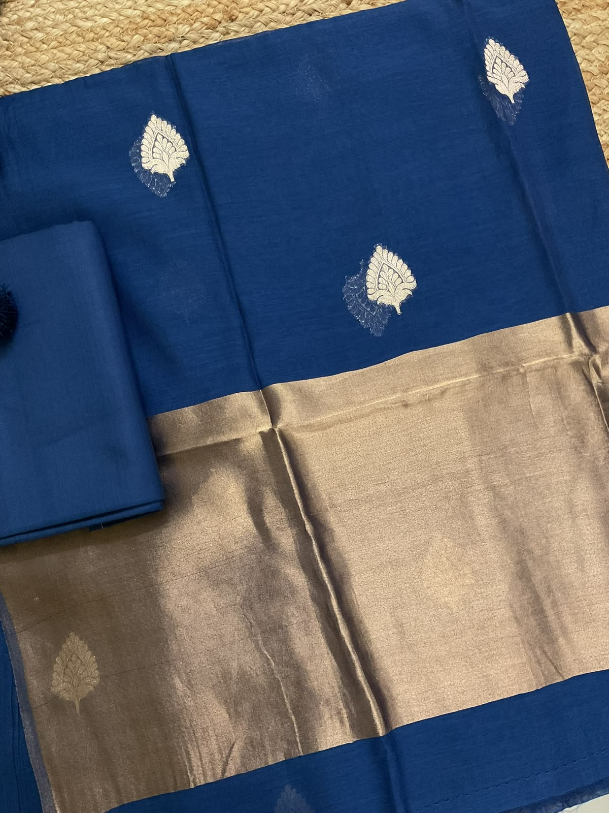 Pure Mul Chanderi Printed Banarasi Weaved Suit - Blue