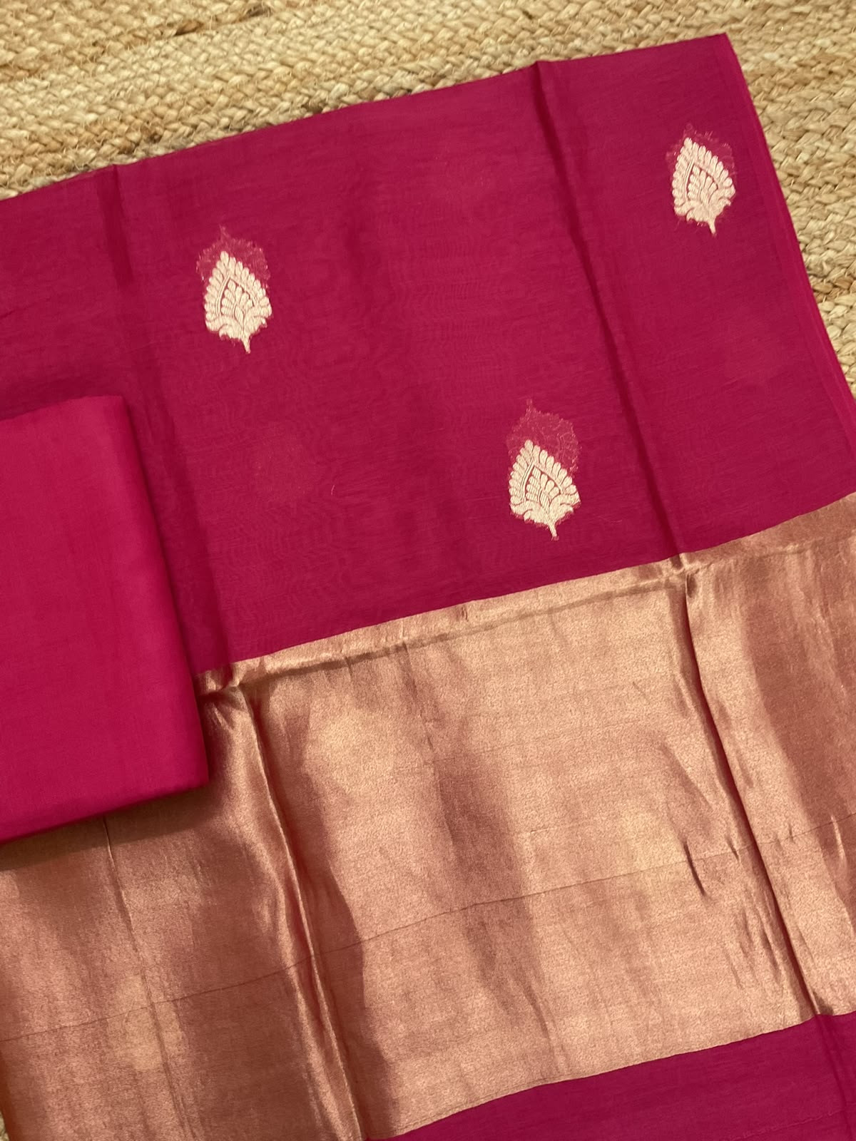 Pure Mul Chanderi Printed Banarasi Weaved Suit - Dark Pink