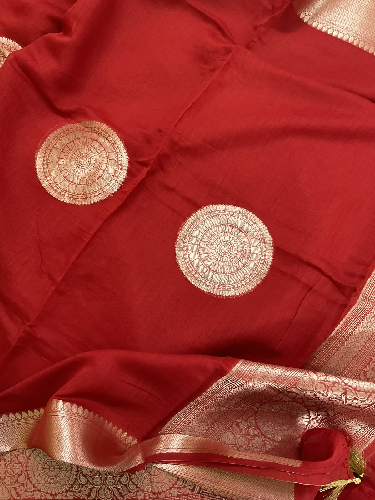 Pure Mul Chanderi Tissue Banarasi Weaved Suit - Dark Red