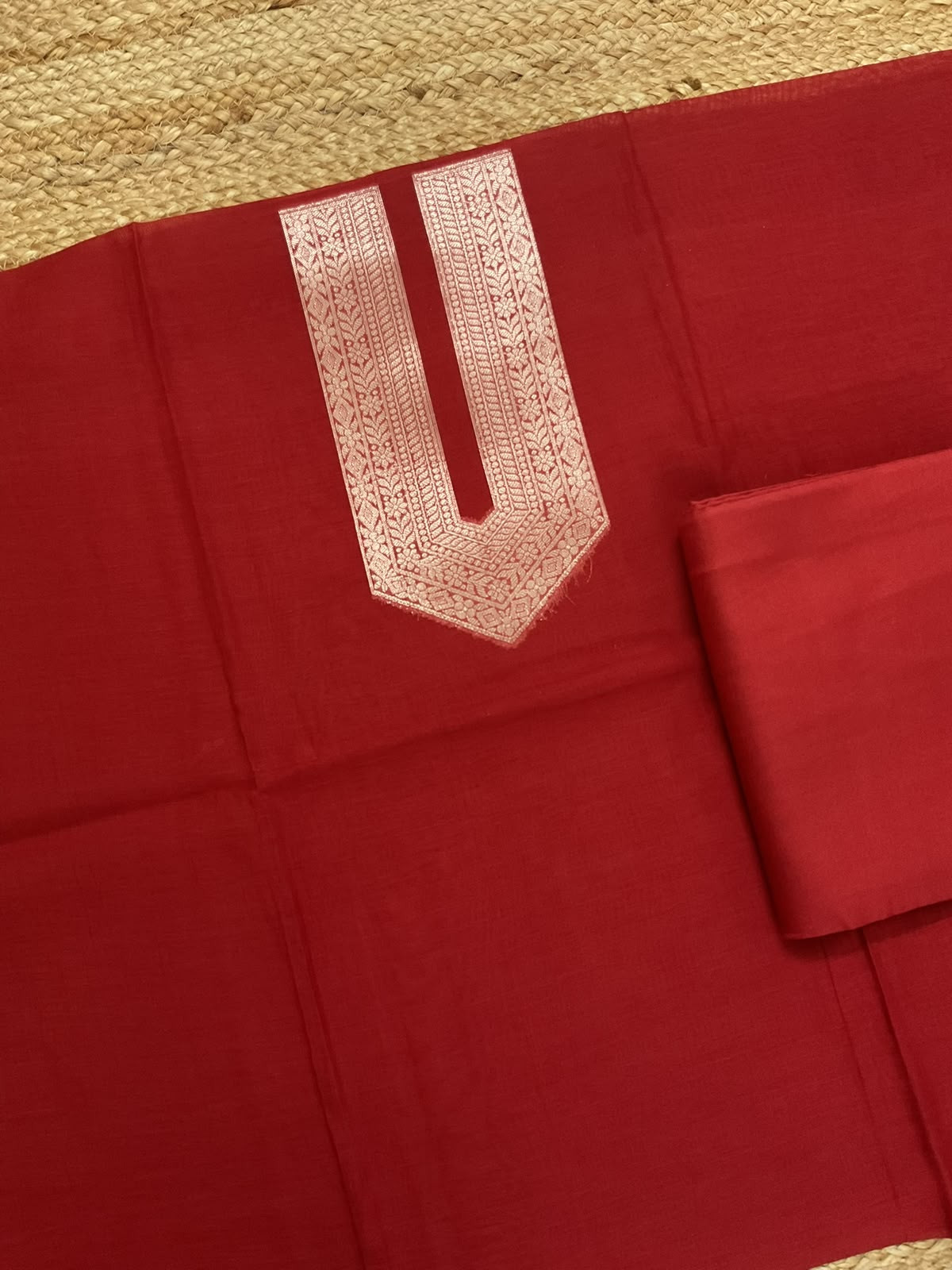Pure Mul Chanderi Tissue Banarasi Weaved Suit - Dark Red