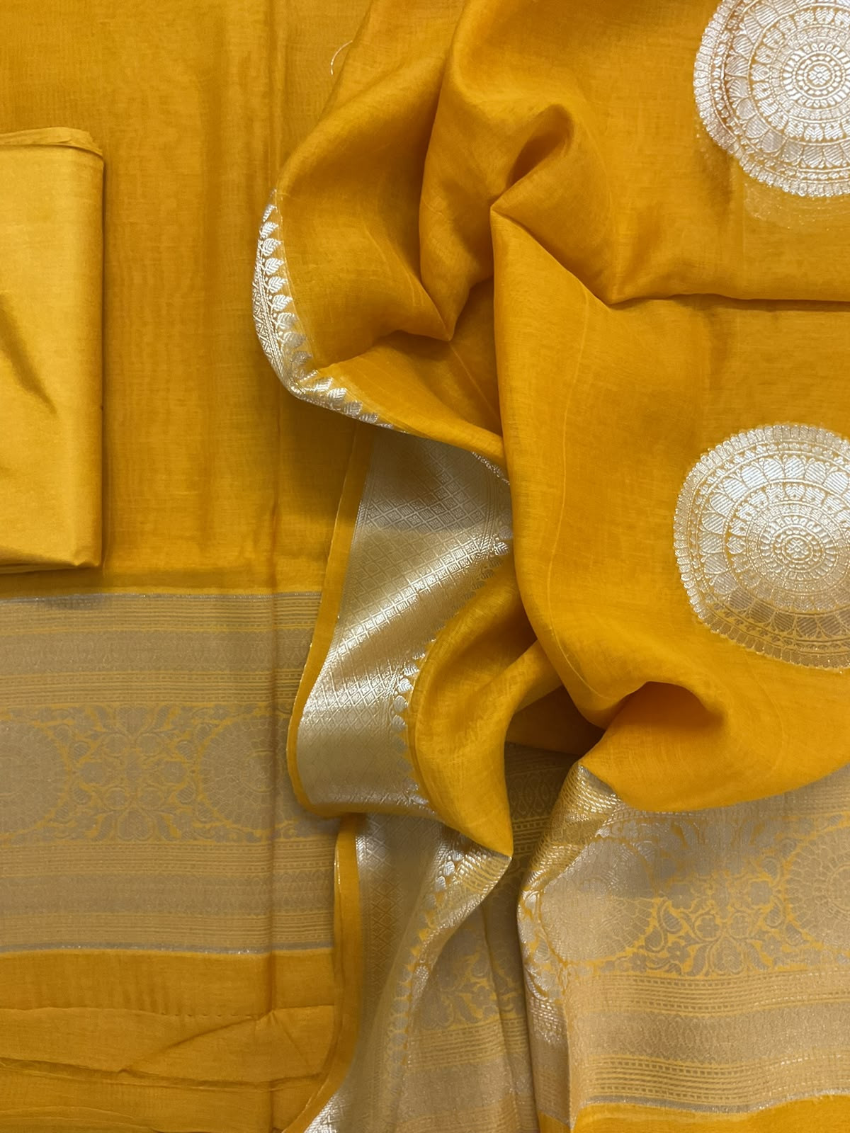 Pure Mul Chanderi Tissue Banarasi Weaved Suit - Yellow