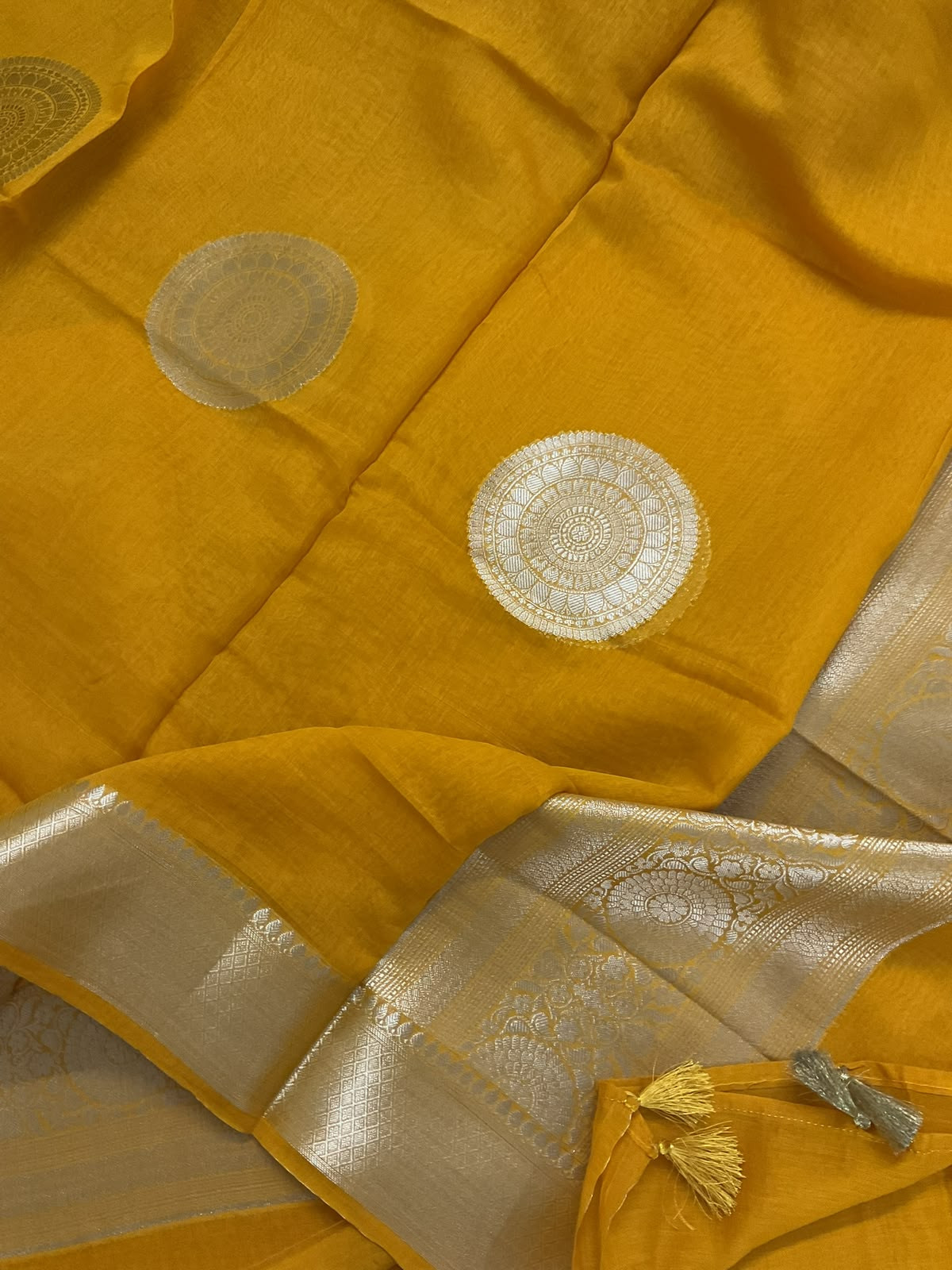Pure Mul Chanderi Tissue Banarasi Weaved Suit - Yellow