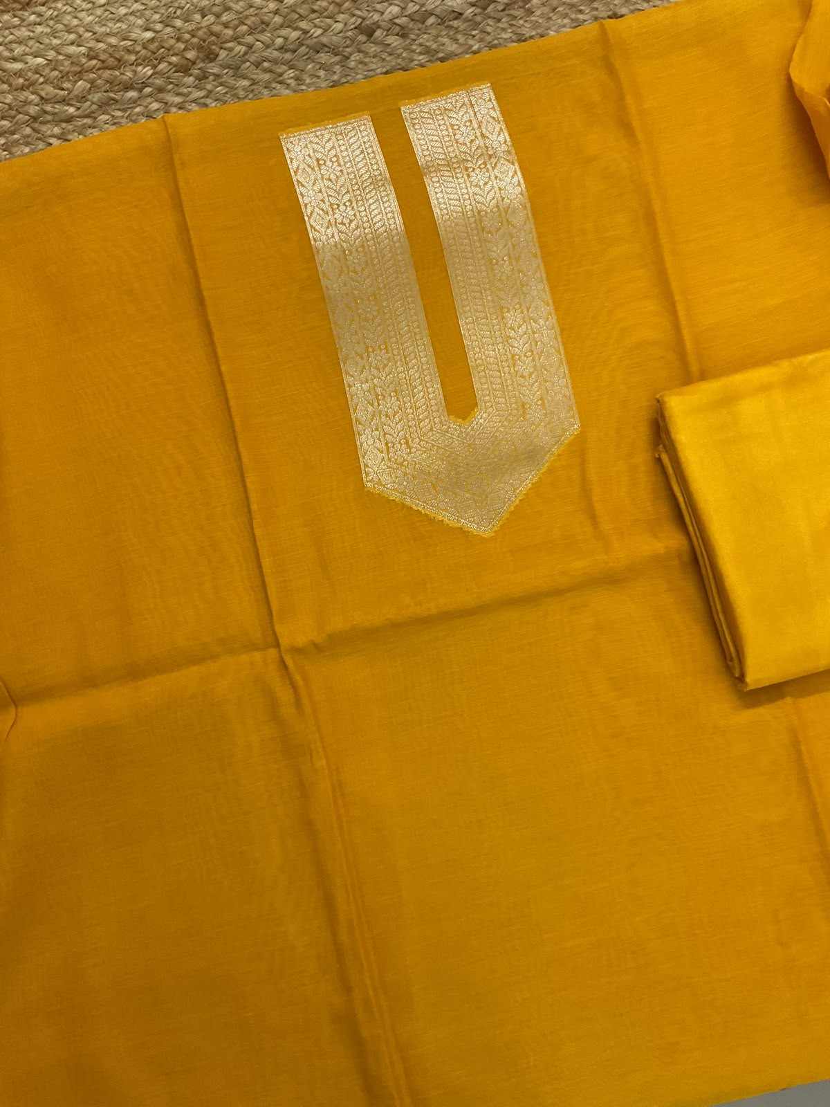 Pure Mul Chanderi Tissue Banarasi Weaved Suit - Yellow