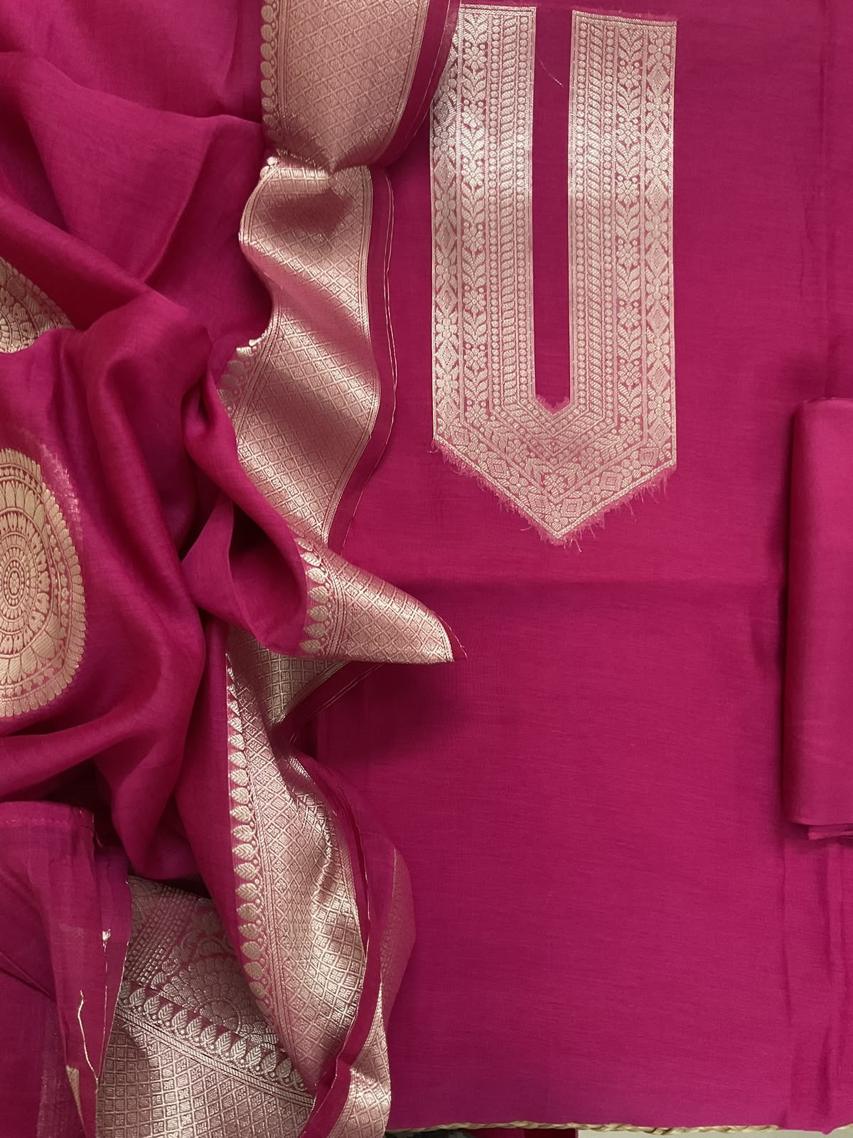 Pure Mul Chanderi Tissue Banarasi Weaved Suit - Pink