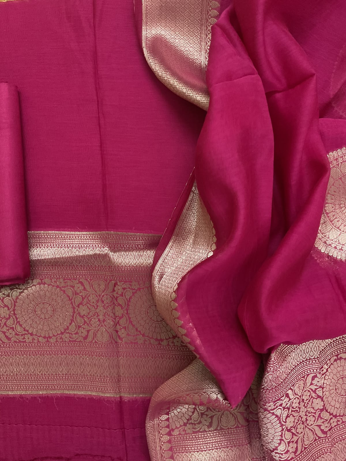 Pure Mul Chanderi Tissue Banarasi Weaved Suit - Pink