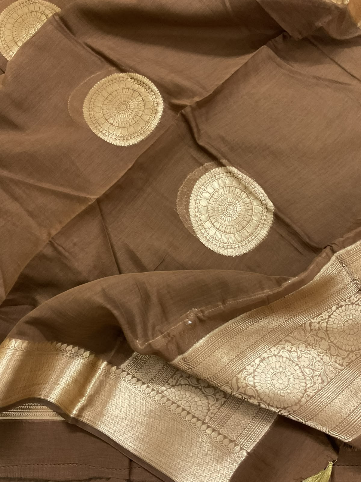 Pure Mul Chanderi Tissue Banarasi Weaved Suit - Brown