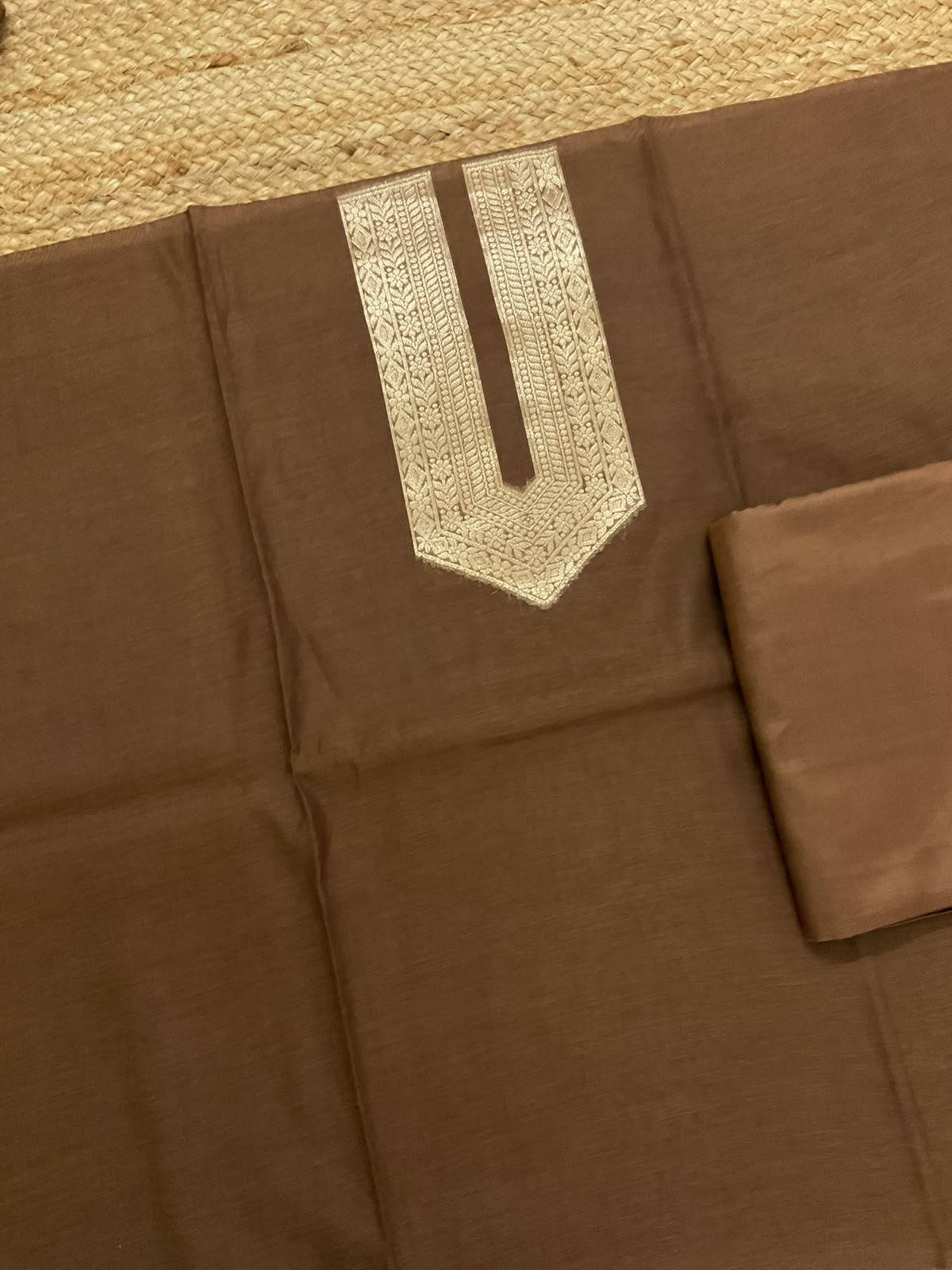 Pure Mul Chanderi Tissue Banarasi Weaved Suit - Brown