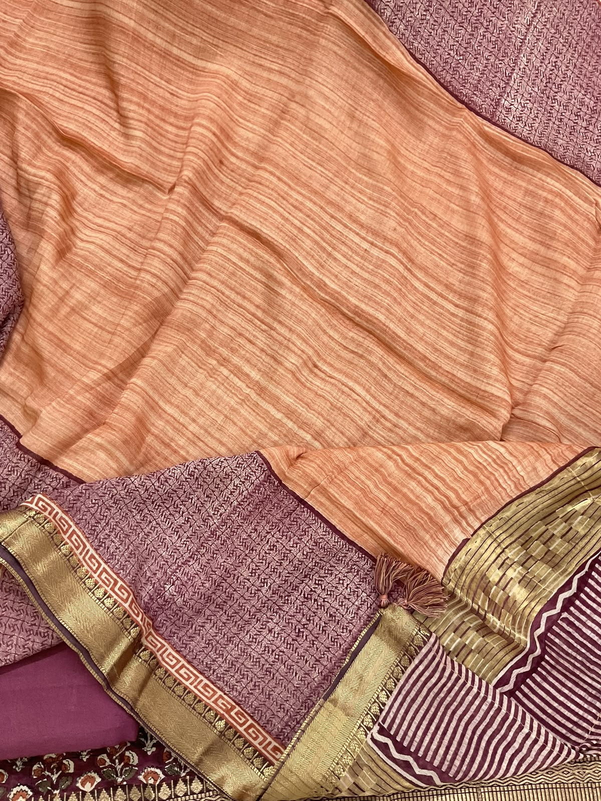 Pure Muslin Printed Banarasi Weaved Suit - Maroonish Pink