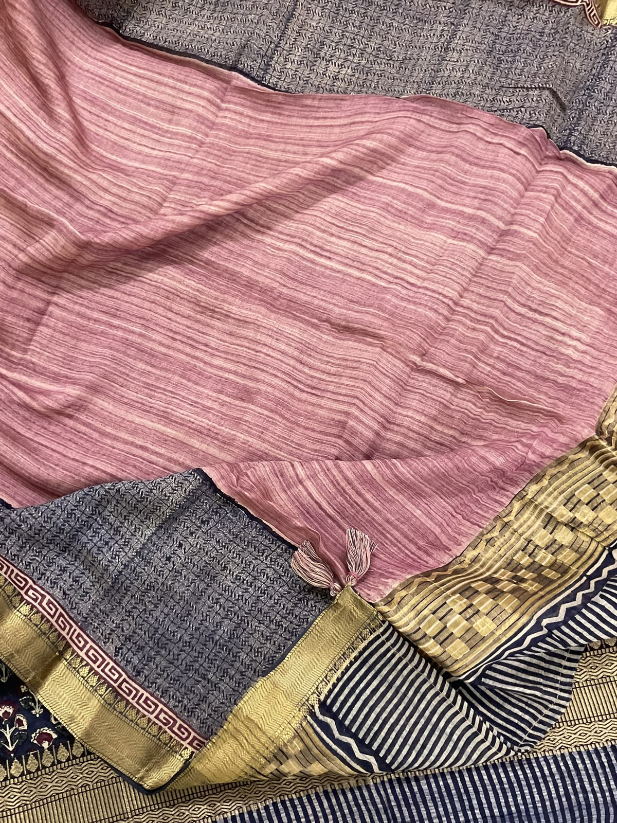 Pure Muslin Printed Banarasi Weaved Suit - BLUE