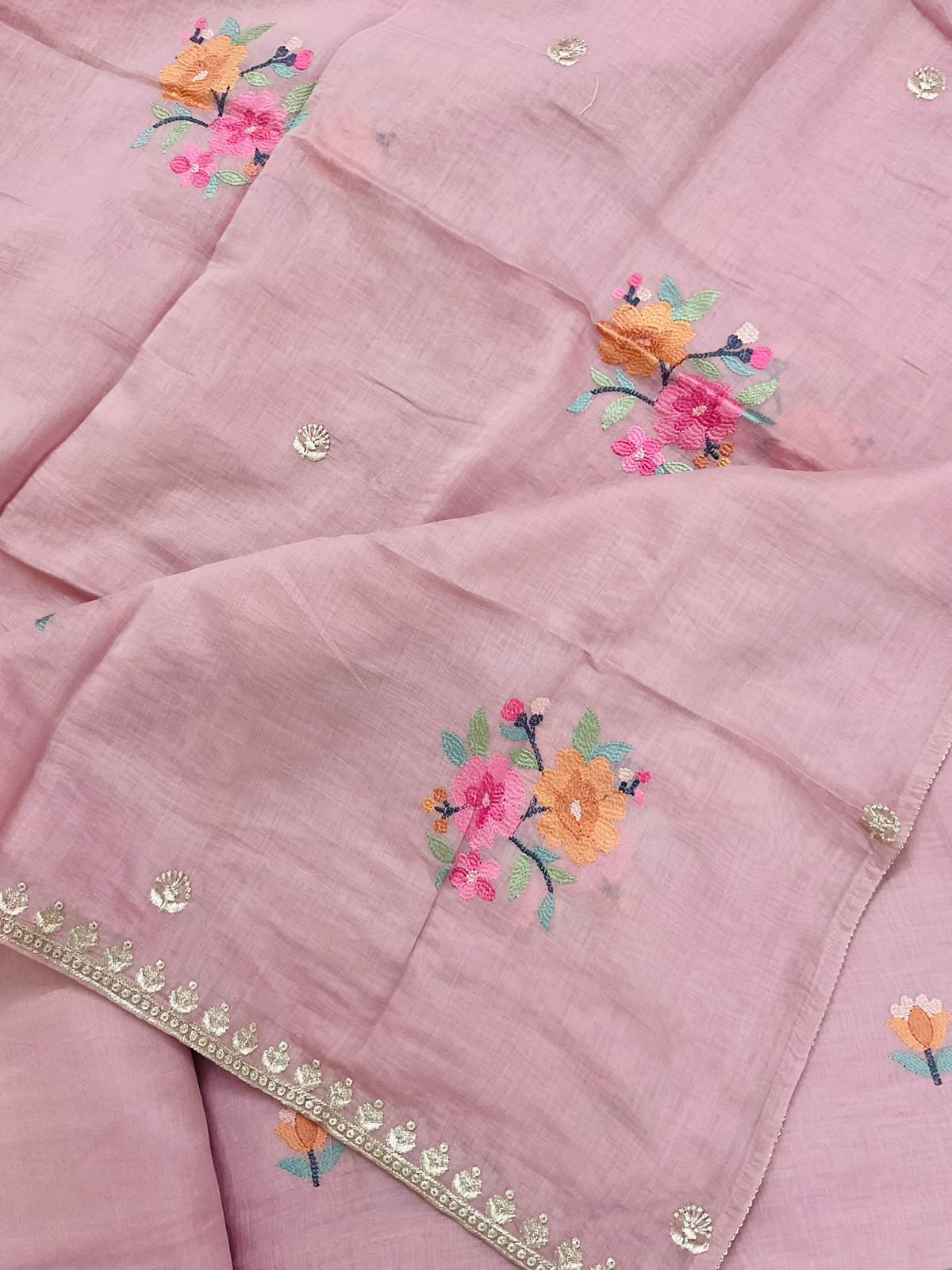 Pure Chanderi Embroidered Suit - Pink
