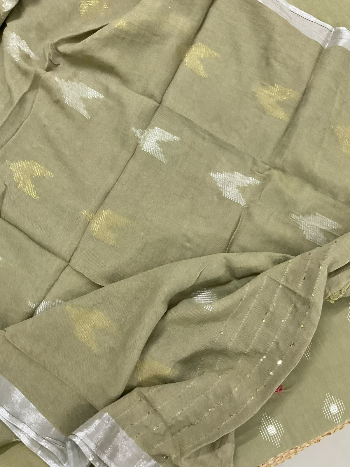 Pure Cotton Printed Embroidered Suit - Beigish Green