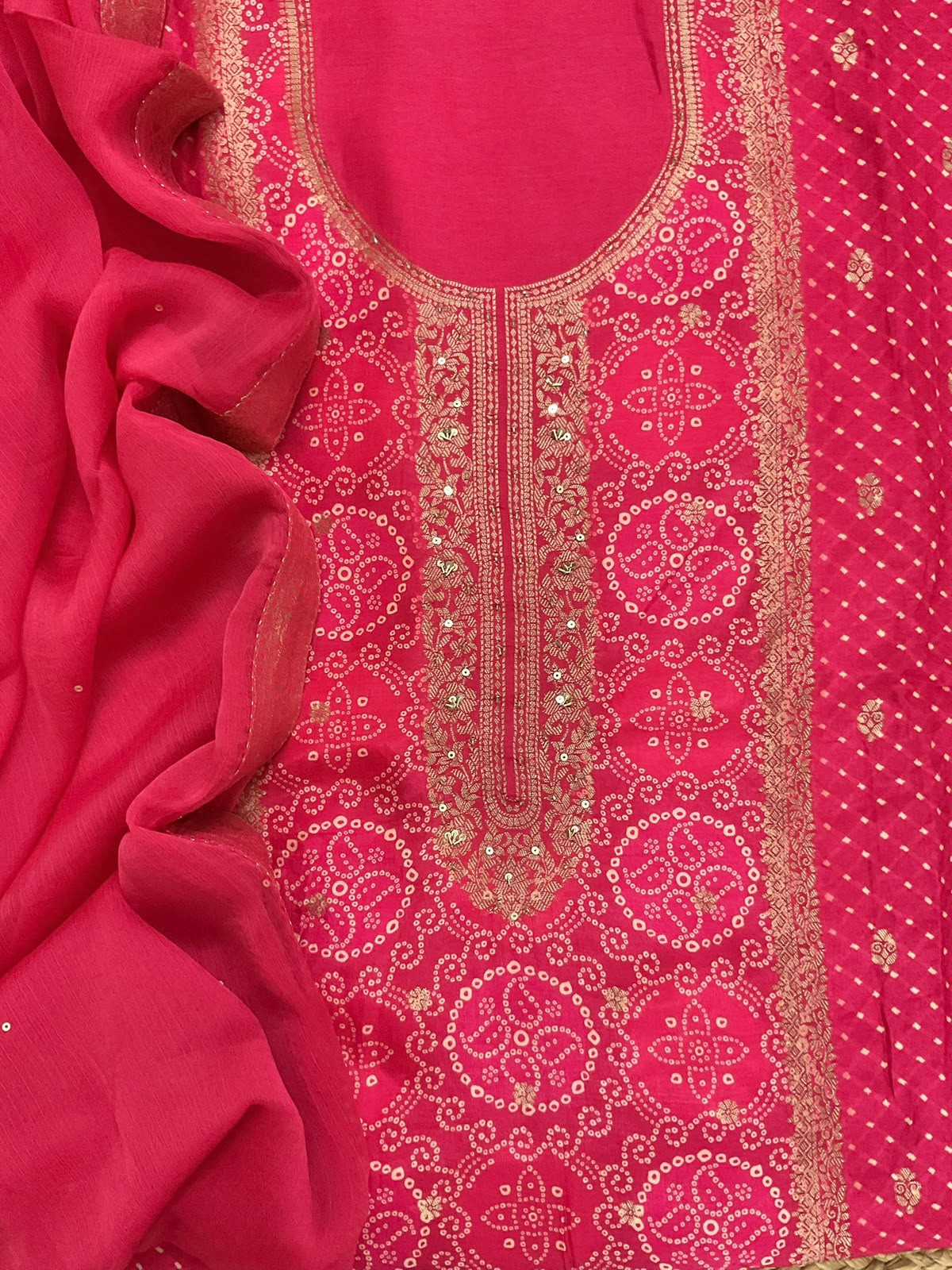 Soft Dola Silk Banarasi Weaved Embroidered Suit - Pink