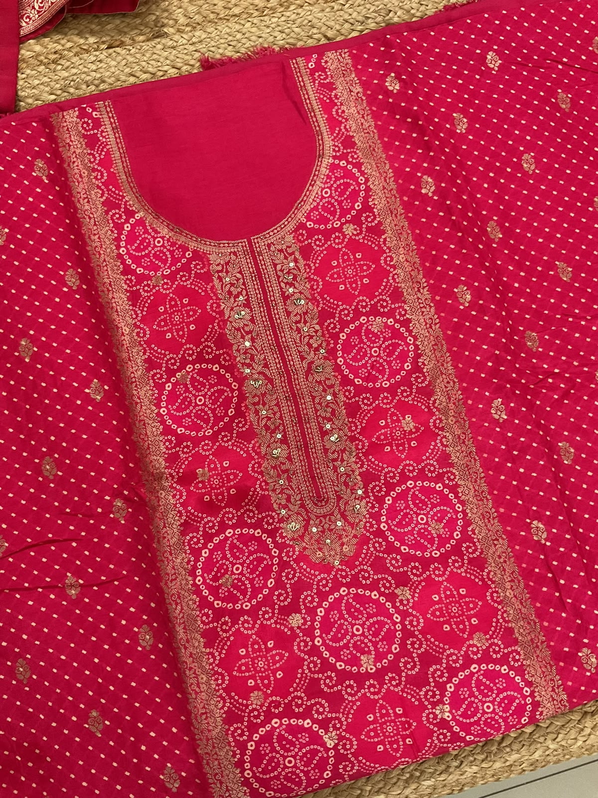 Soft Dola Silk Banarasi Weaved Embroidered Suit - Pink