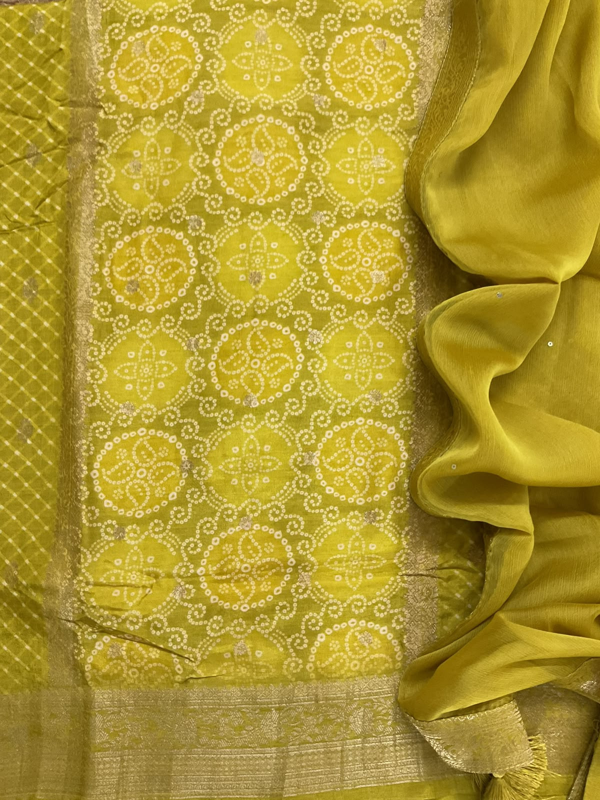 Soft Dola Silk Banarasi Weaved Embroidered Suit - Greenish Yellow