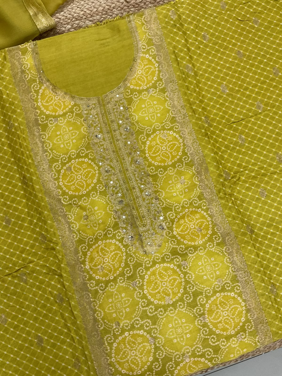 Soft Dola Silk Banarasi Weaved Embroidered Suit - Greenish Yellow