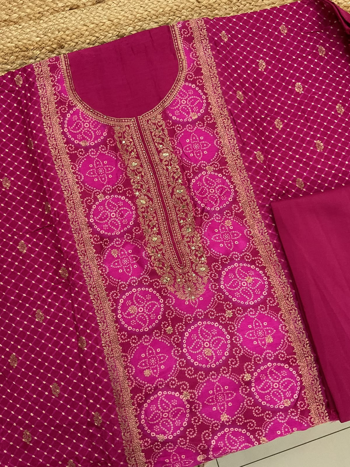 Soft Dola Silk Banarasi Weaved Embroidered Suit -Magenta