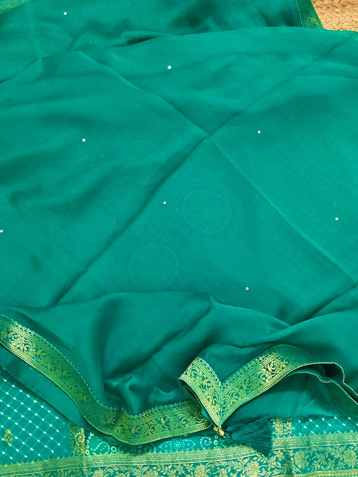 Soft Dola Silk Banarasi Weaved Embroidered Suit -Green