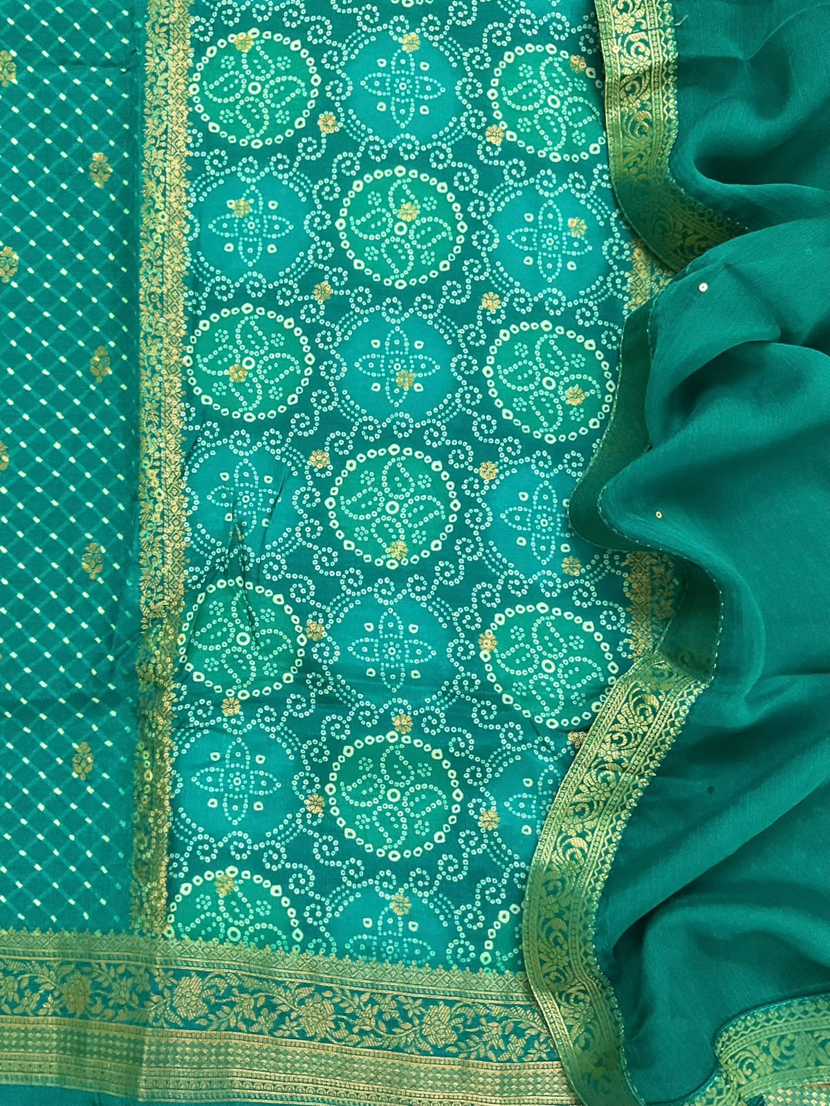 Soft Dola Silk Banarasi Weaved Embroidered Suit -Green