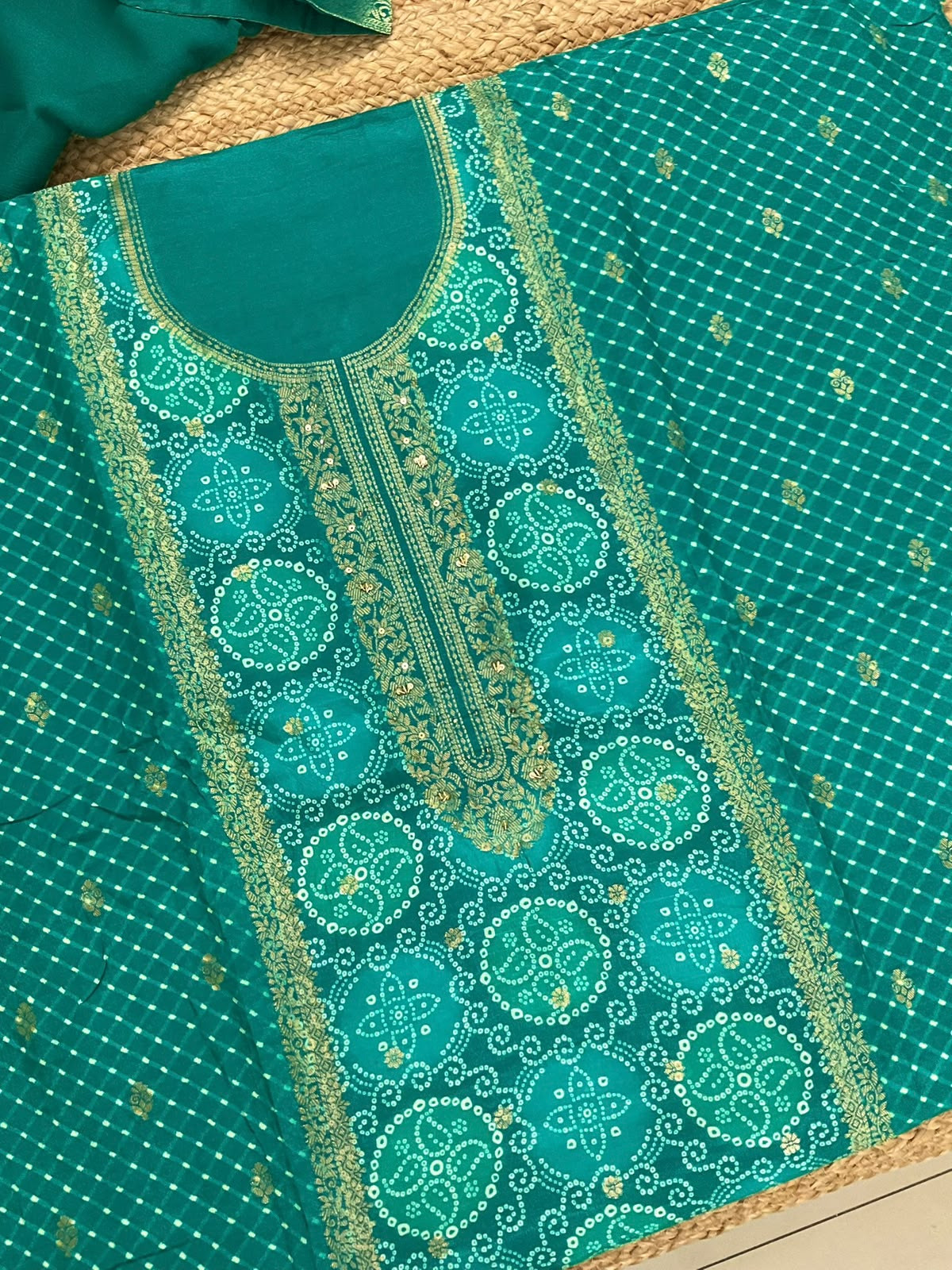 Soft Dola Silk Banarasi Weaved Embroidered Suit -Green