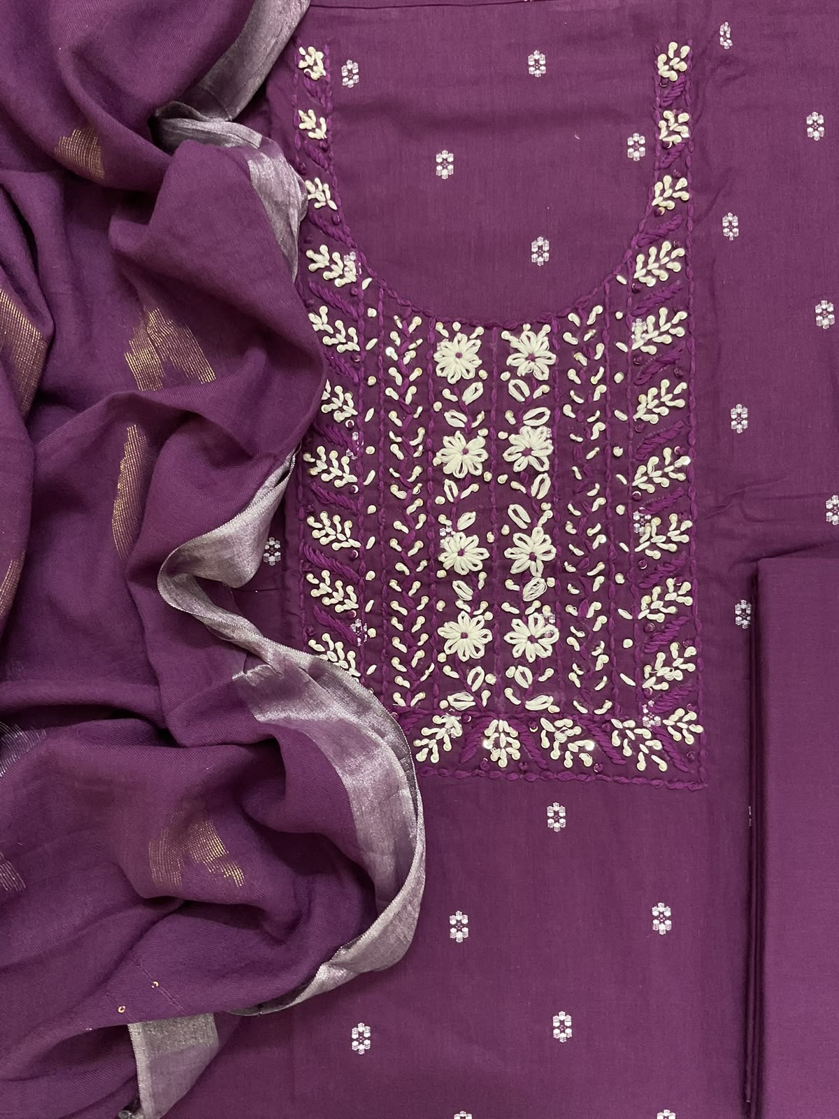 Pure Cotton Printed Embroidered Suit - Violet