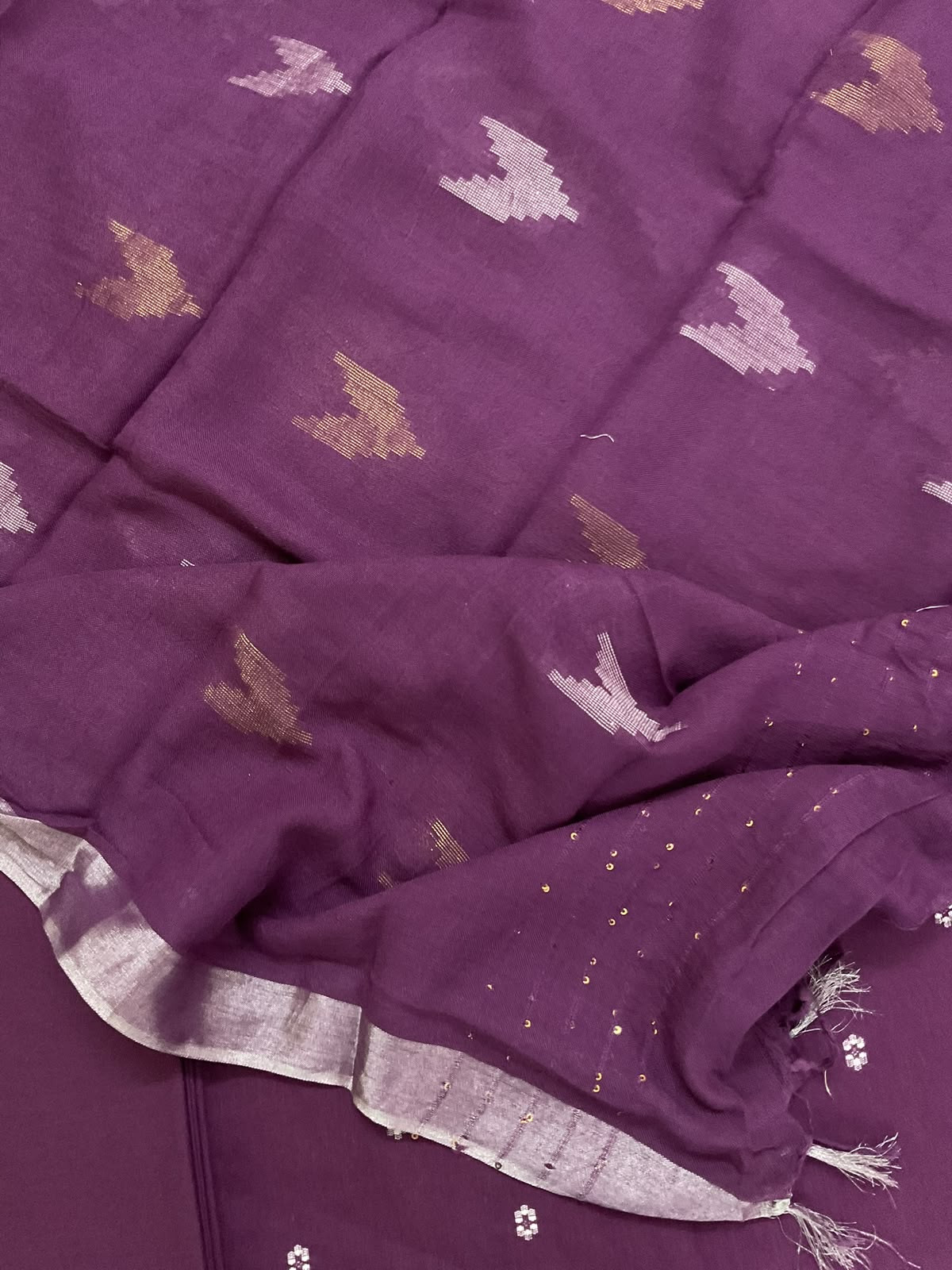 Pure Cotton Printed Embroidered Suit - Violet