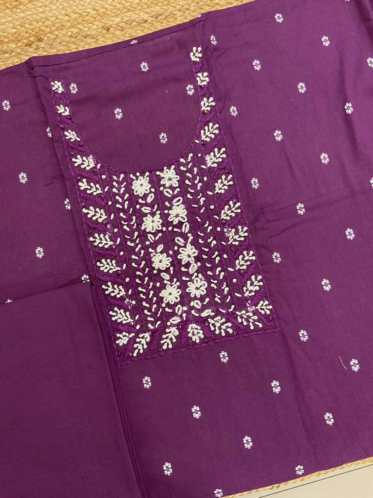 Pure Cotton Printed Embroidered Suit - Violet