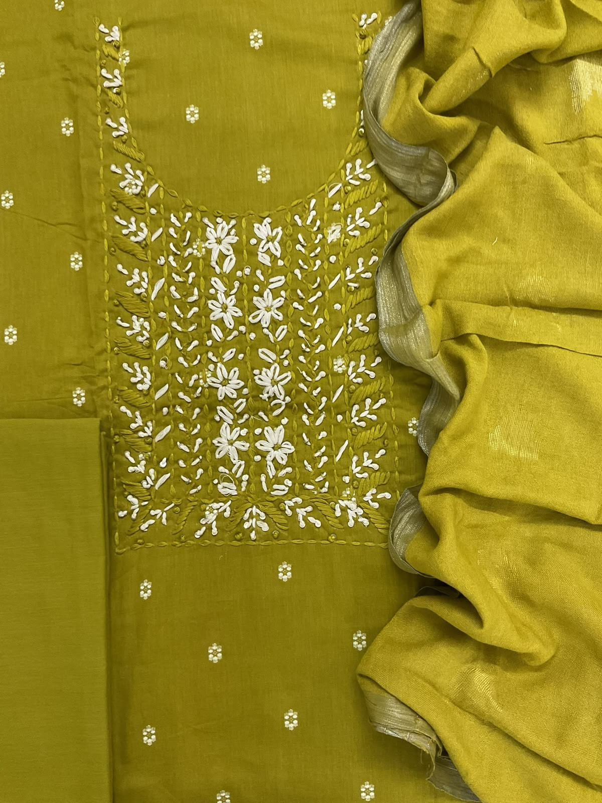 Pure Cotton Printed Embroidered Suit - Green