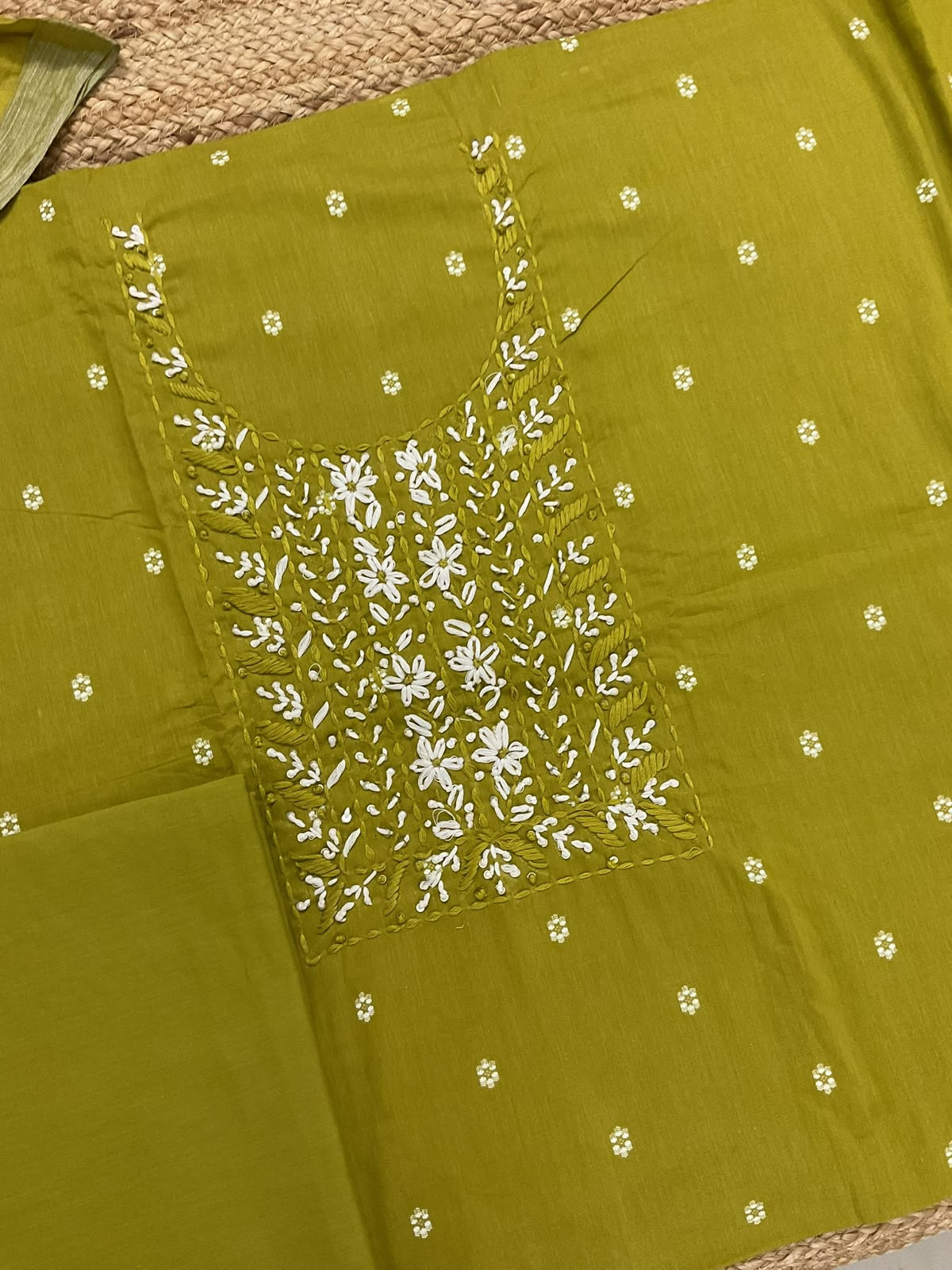 Pure Cotton Printed Embroidered Suit - Green