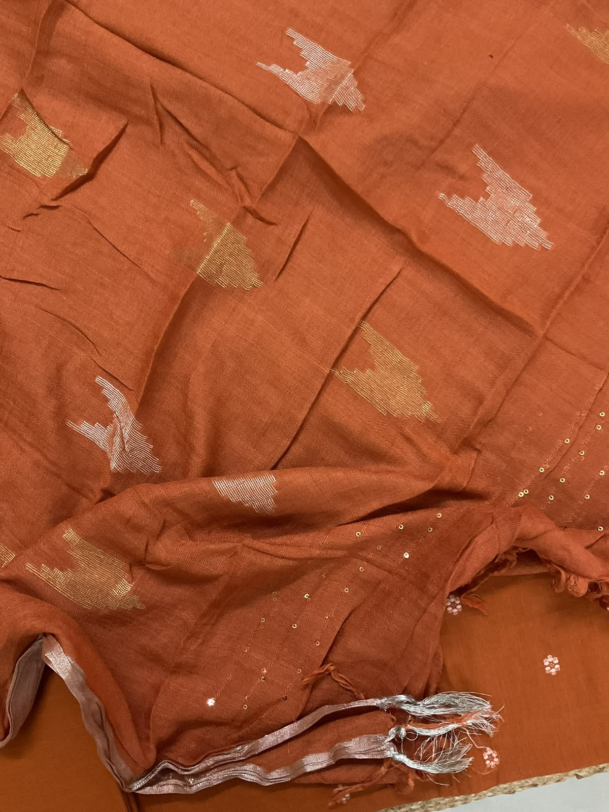 Pure Cotton Printed Embroidered Suit - Orange