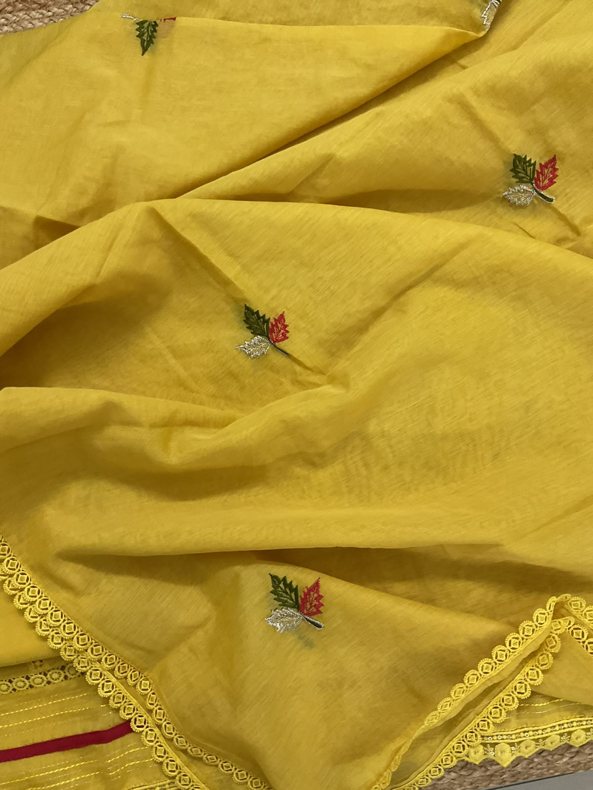 Pure Mul Chanderi Embroidered Suit - Yellow