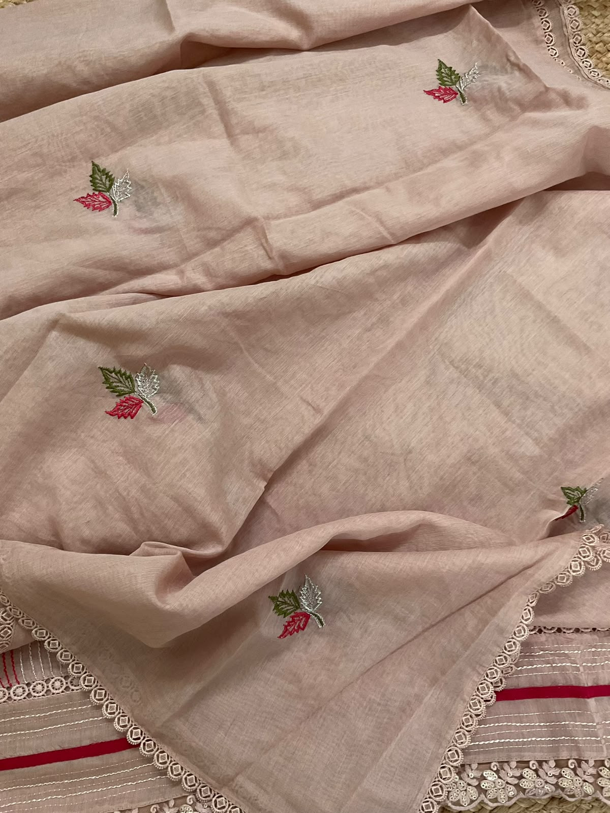 Pure Mul Chanderi Embroidered Suit - Beige