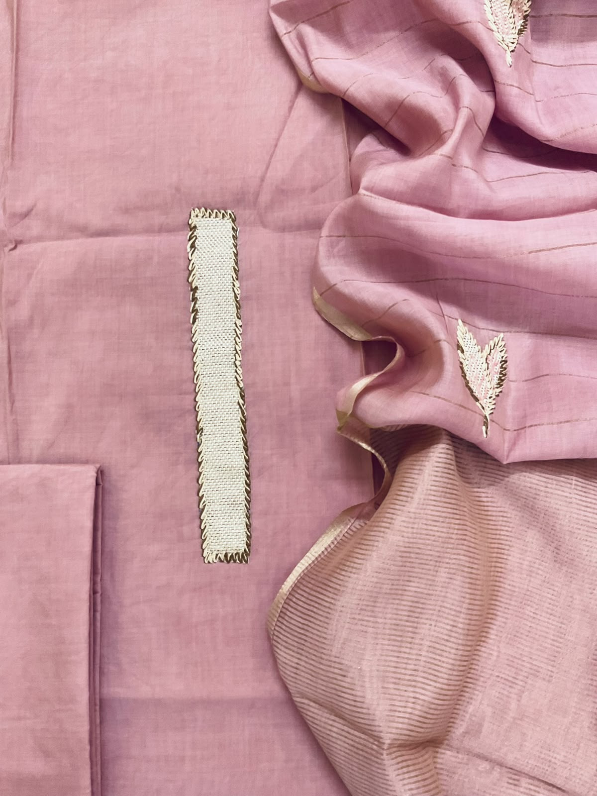Soft Kora Chanderi Banarasi Weaved Embroidered Suit - Lilac Pink