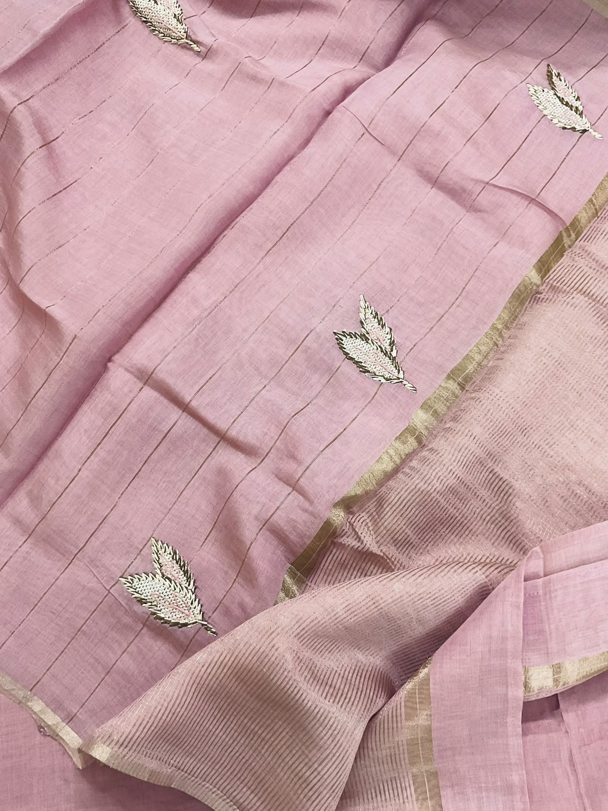 Soft Kora Chanderi Banarasi Weaved Embroidered Suit - Lilac Pink