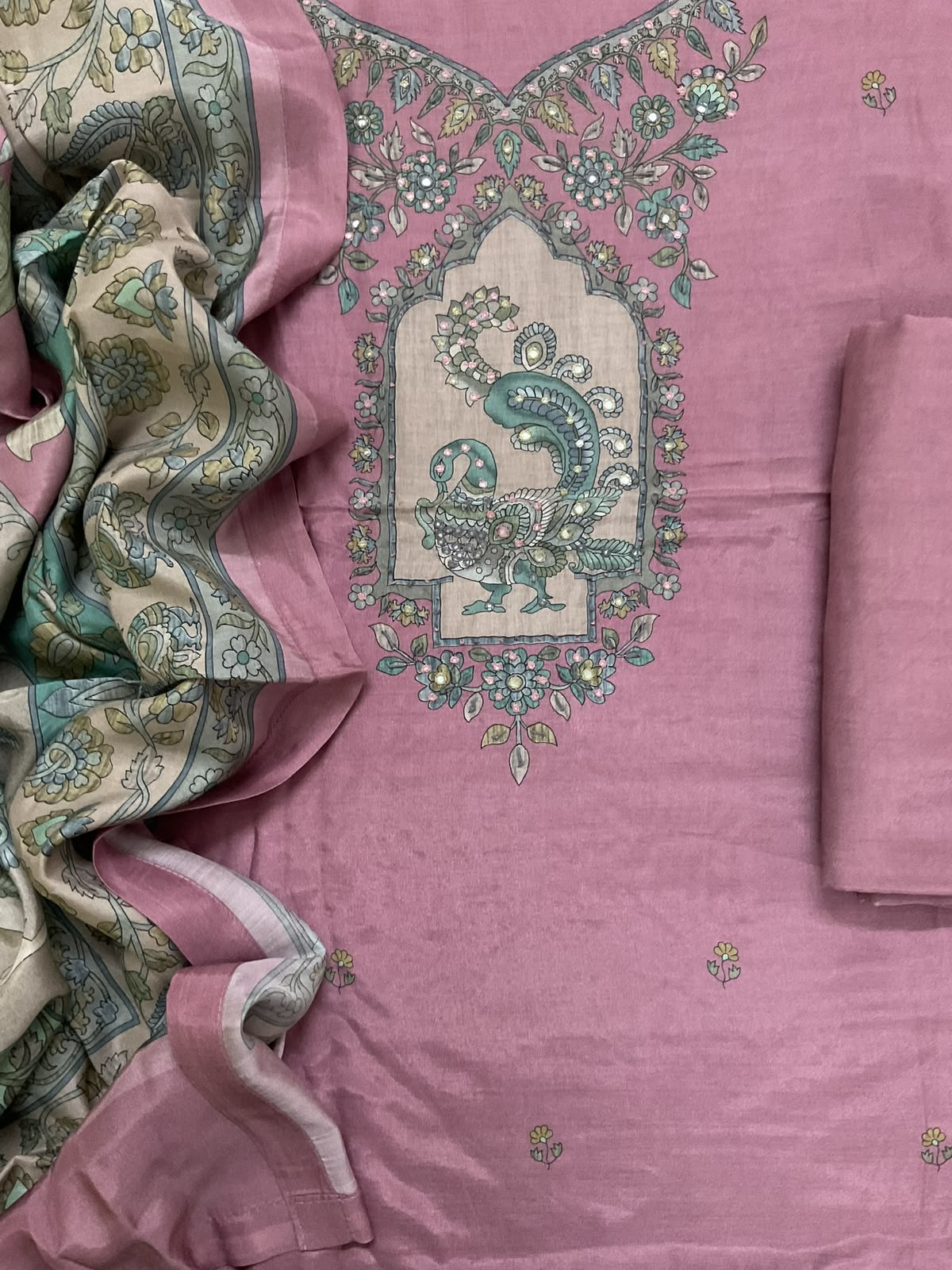 Pure Fine Premium Muslin Printed Embroidered Suit - Onion Pink