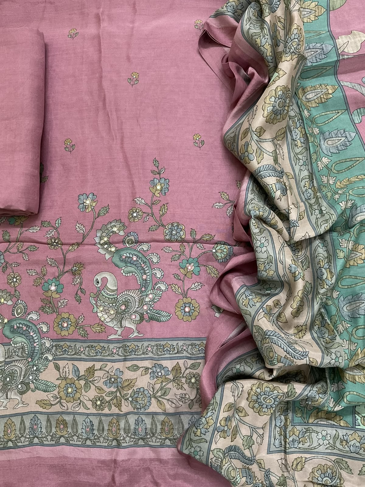 Pure Fine Premium Muslin Printed Embroidered Suit - Onion Pink