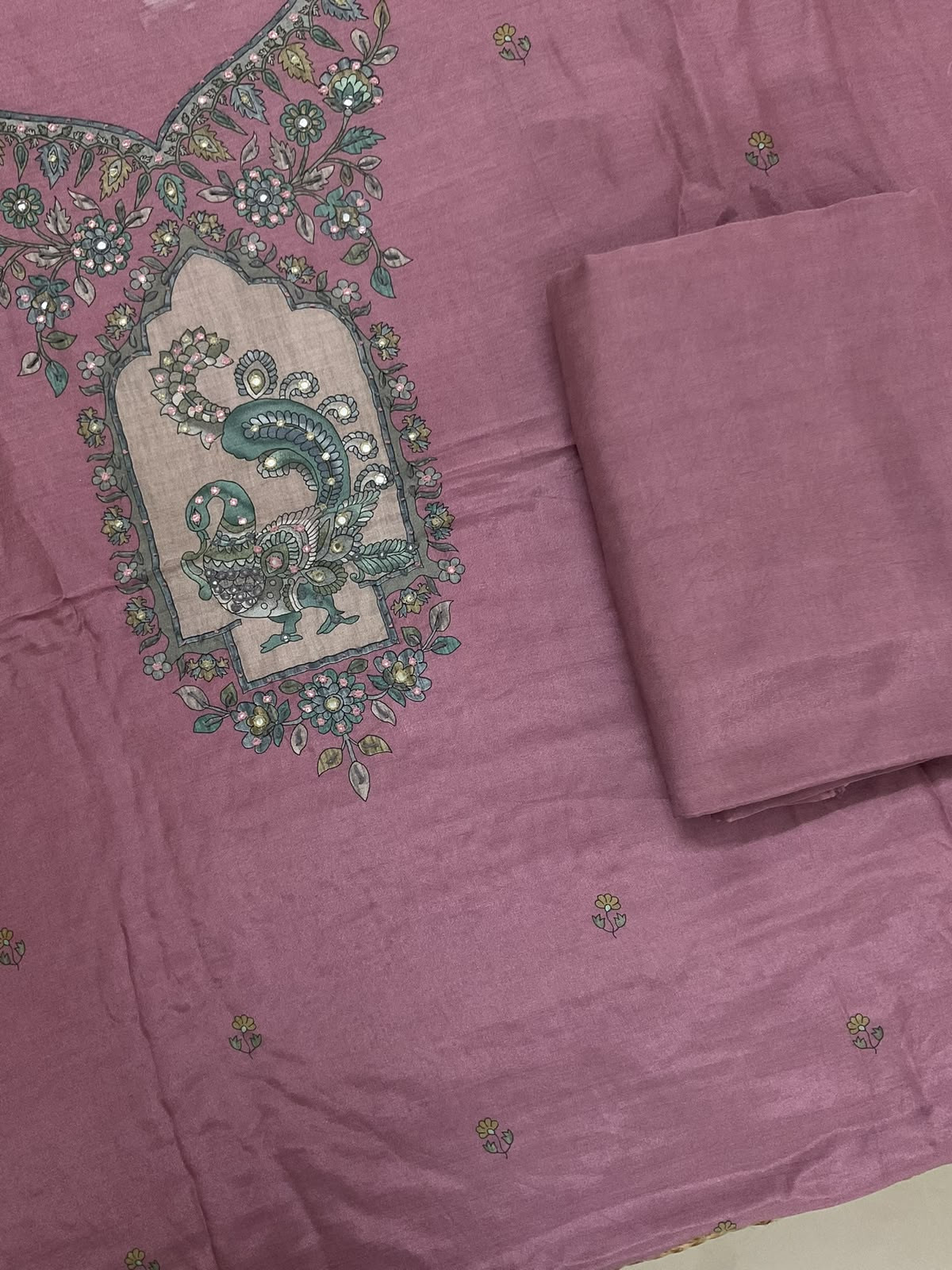 Pure Fine Premium Muslin Printed Embroidered Suit - Onion Pink