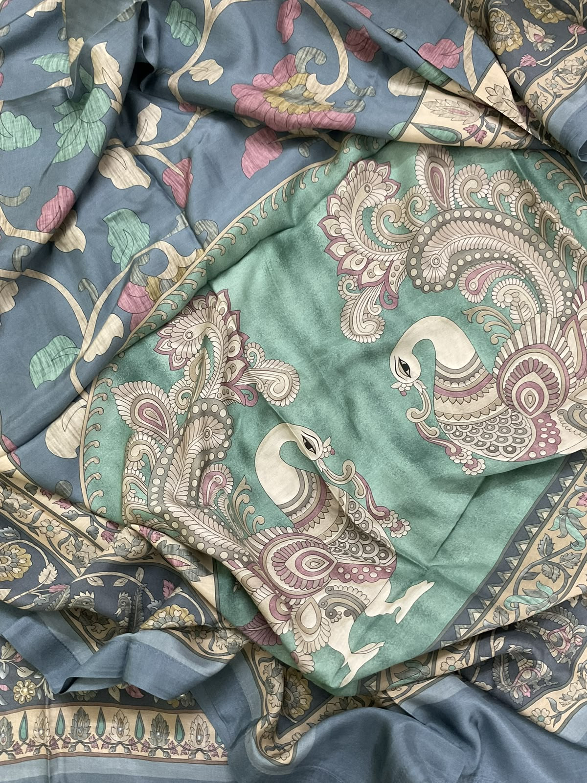 Pure Fine Premium Muslin Printed Embroidered Suit - Greyish Blue