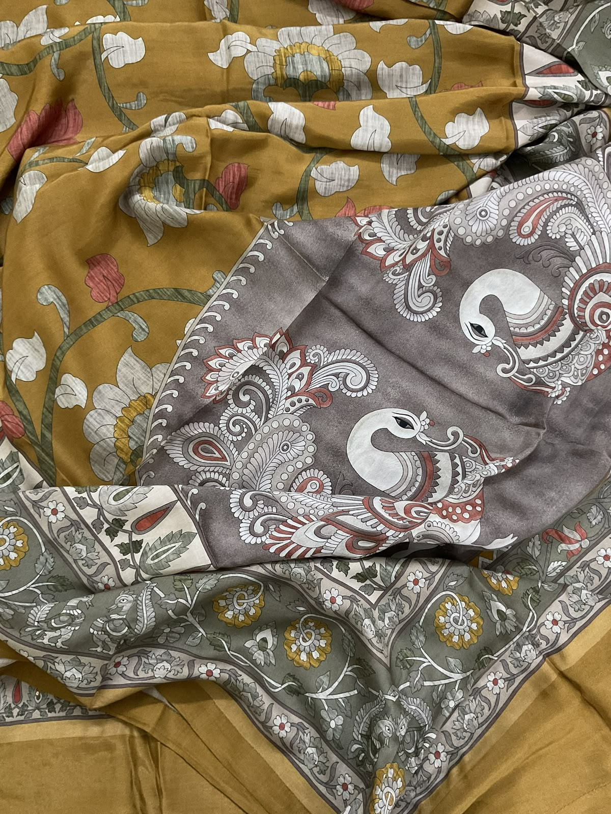 Pure Fine Premium Muslin Printed Embroidered Suit - Dark Mustard