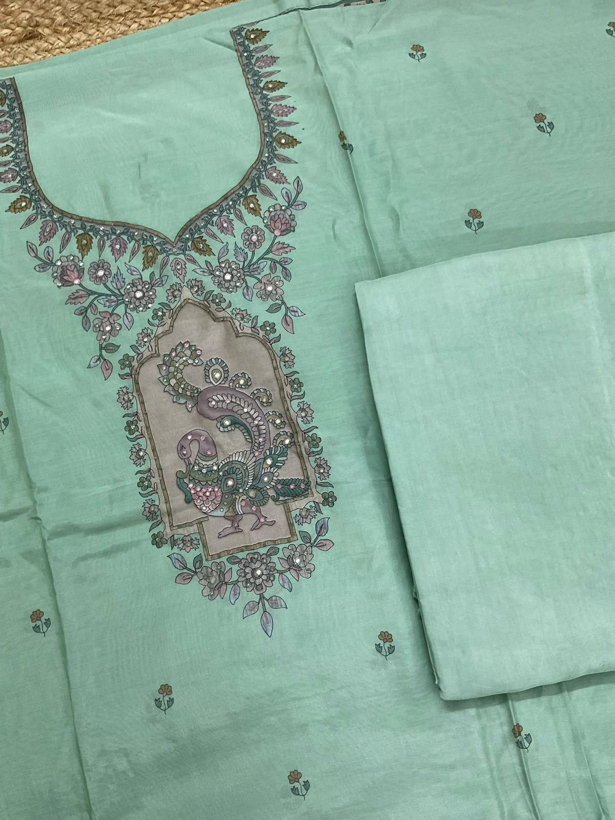 Pure Fine Premium Muslin Printed Embroidered Suit - Green