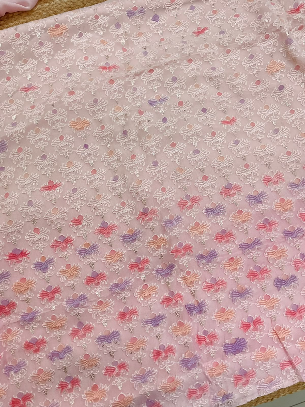 Pure Organza Brush Painted Embroidered Suit - Pink