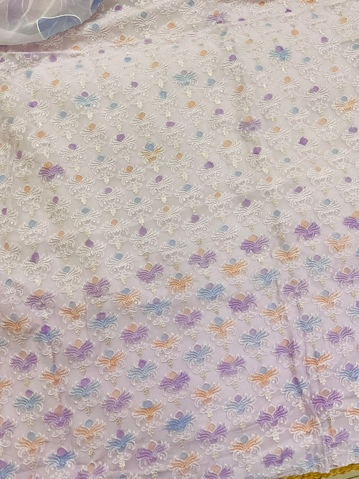Pure Organza Brush Painted Embroidered Suit - Lavender