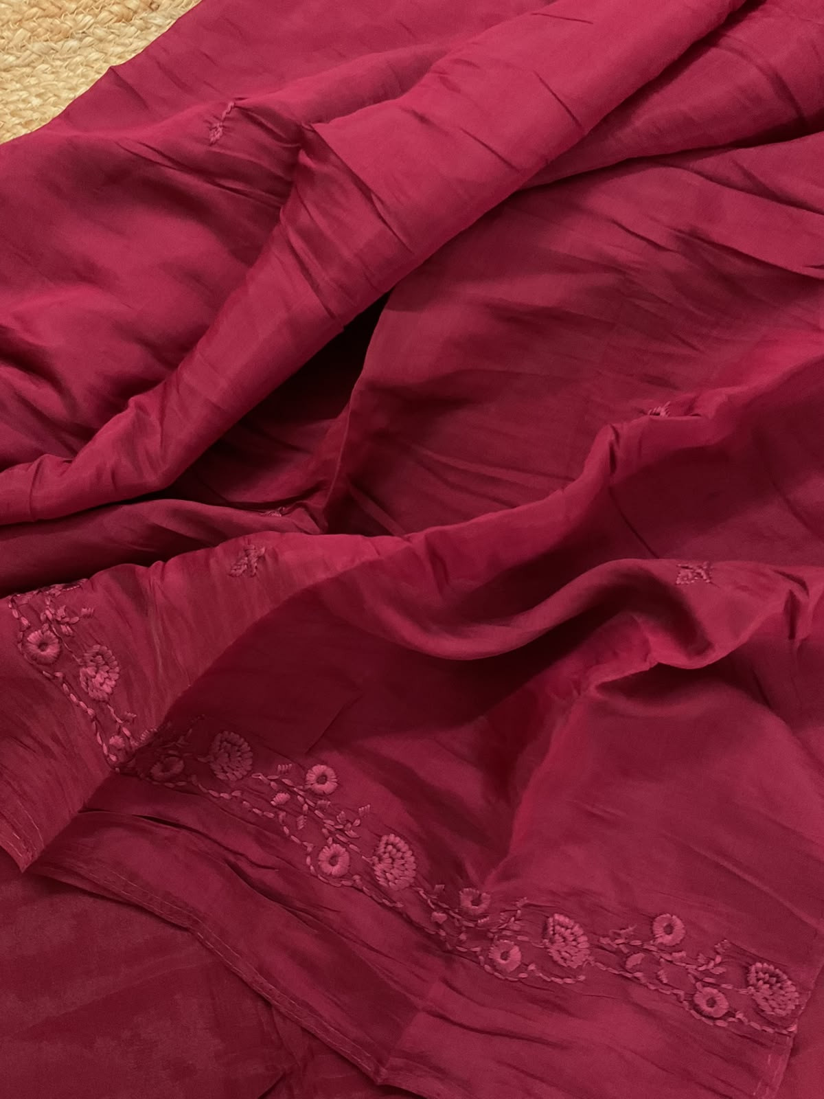 Soft Muslin Embroidered Suit - Dark Maroon