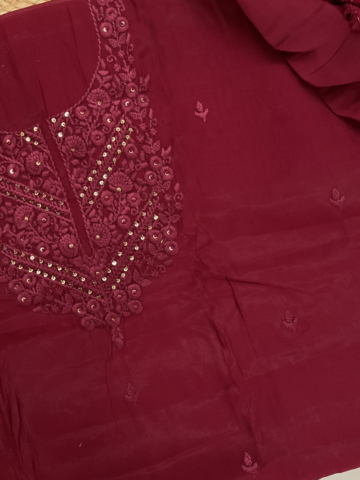 Soft Muslin Embroidered Suit - Dark Maroon