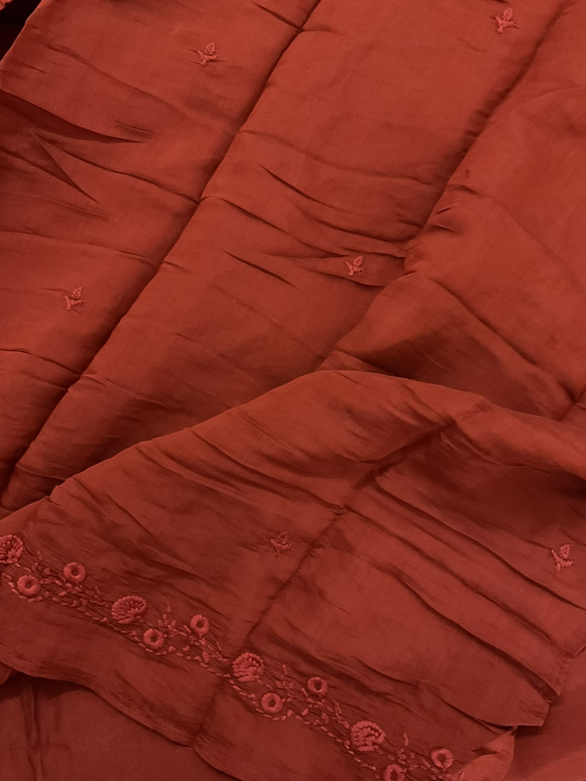 Soft Muslin Embroidered Suit - Dark Orange